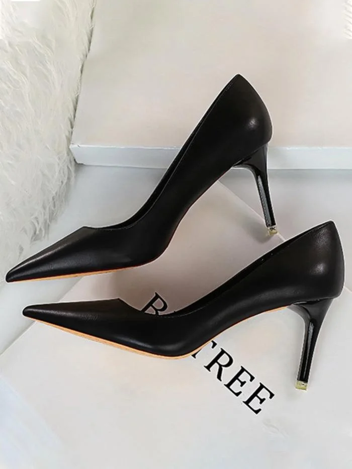 Fashion simple stiletto high-heeled shallow pointy shoes