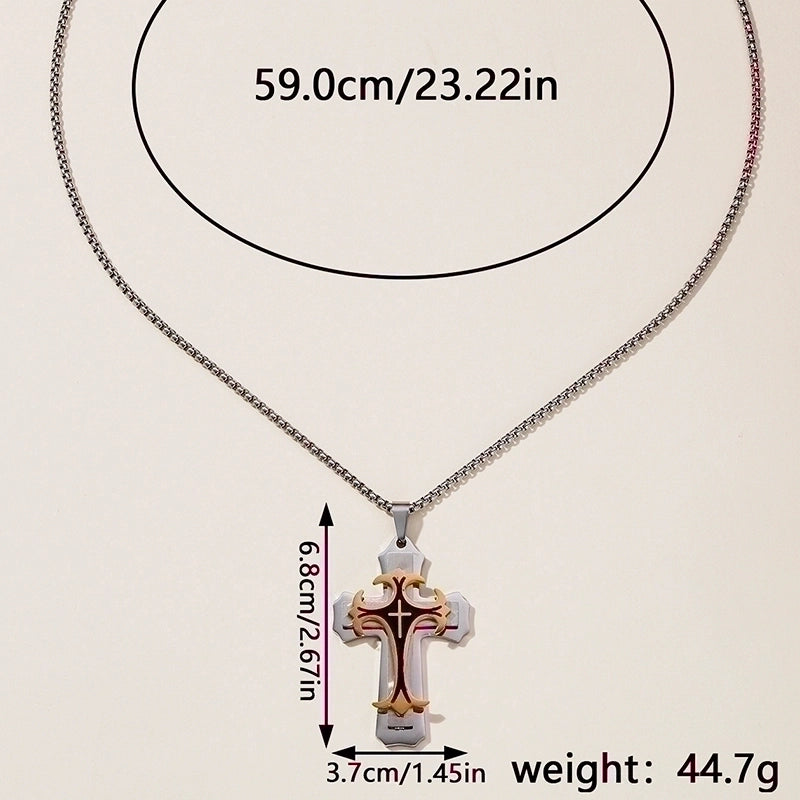Hip-Hop Retro Cross Round Square 304 Stainless Steel Women’s Pendant Necklace