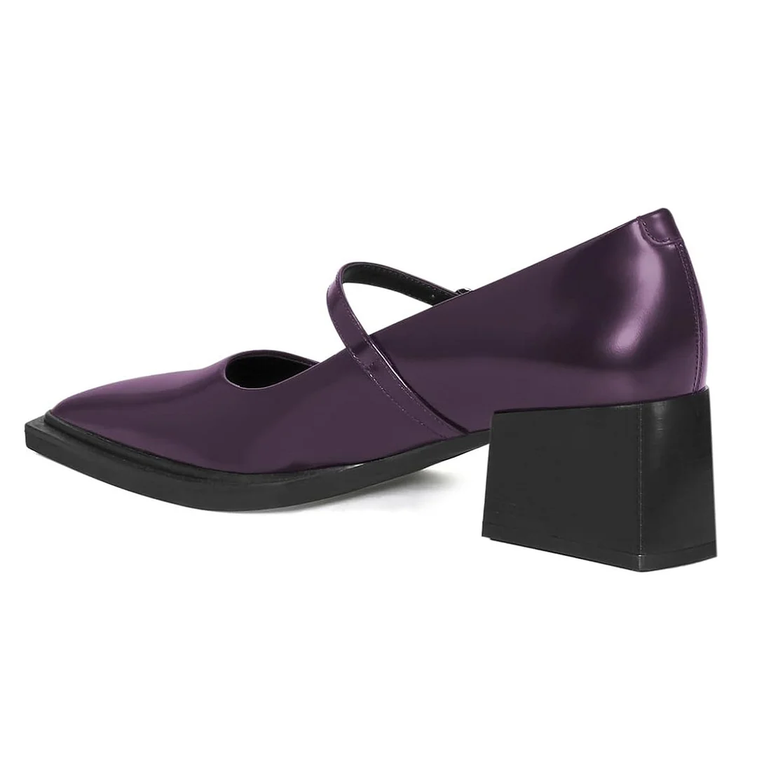 Dark Purple Vegan Leather Pointed Toe Buckle Strap Casual Mary Janes