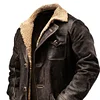 Men's Vintage Dark Brown Suede Leather Faux Fur Jacket Shearling Coat by Inlyline