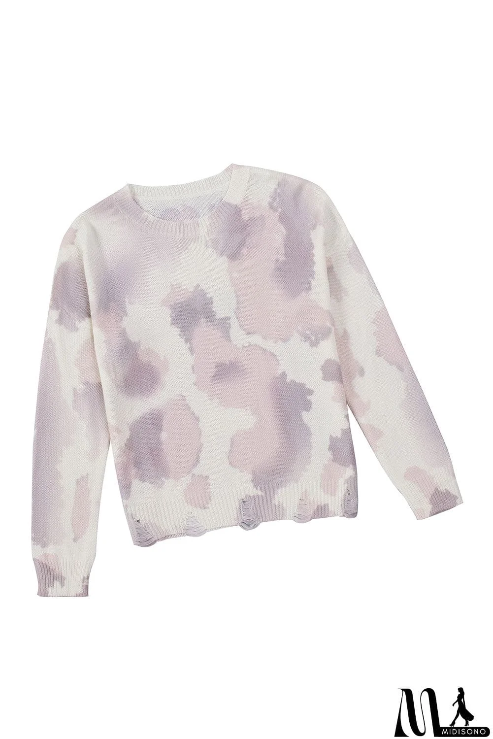 MidiSono - Beige Stain Washed Tie Dye Sweater
