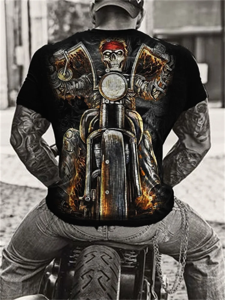 BrosWear Men's Biker on Fire Art Graphic T Shirt