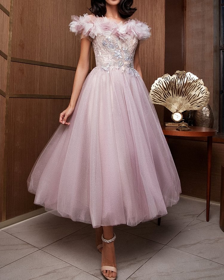 Elegant Ruffle Neck Midi Dress