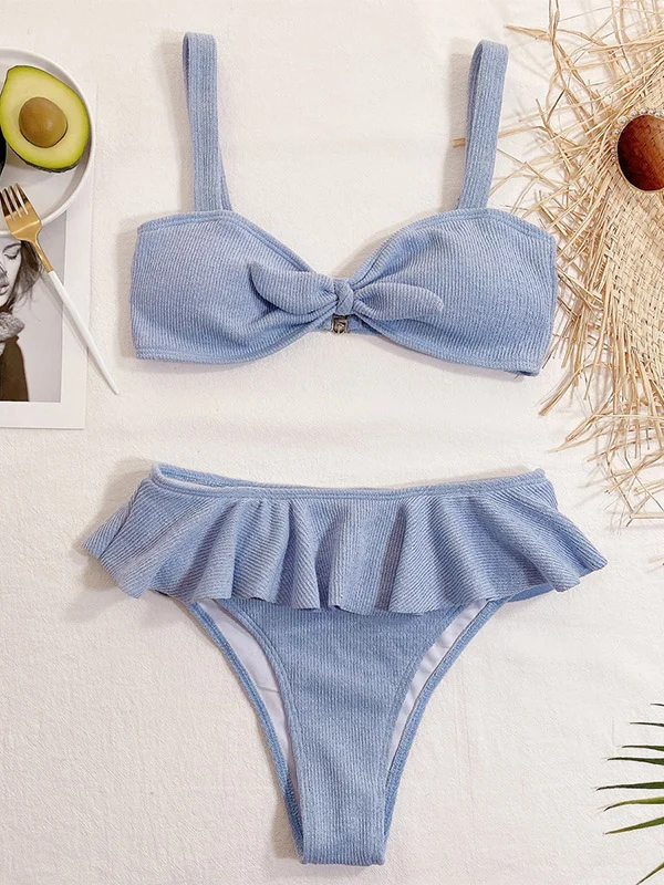 Sleeveless Knitted Twist Knotted Bralette Falbala Brazilian Bikini Swimwear