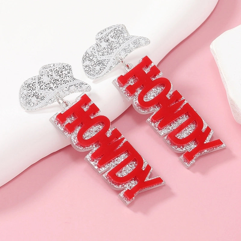 Autumn And Winter Colorful Cute Girl Acrylic Earrings Cowboy Hat Letter Earrings Earrings