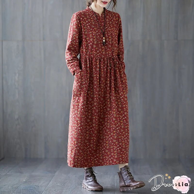 Zanzea Fashion Women Crew Neck Long Sleeve Floral Printed Pockets Baggy Long Dress Plus