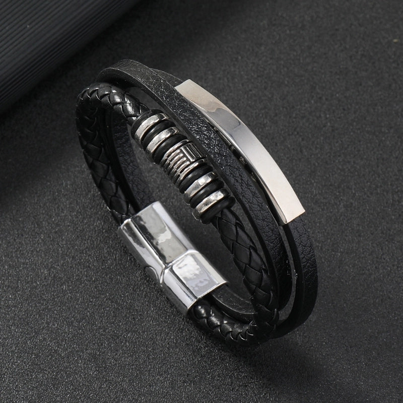 Hip-Hop Retro Geometric 304 Stainless Steel Pu Leather Rope Men's Bracelets