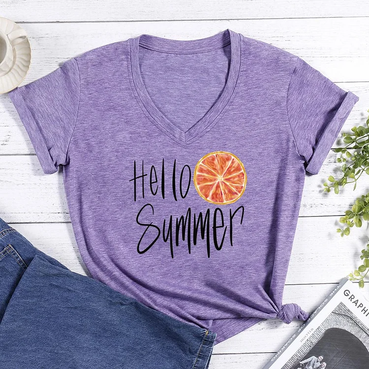 hello Summer V-neck T Shirt-Annaletters