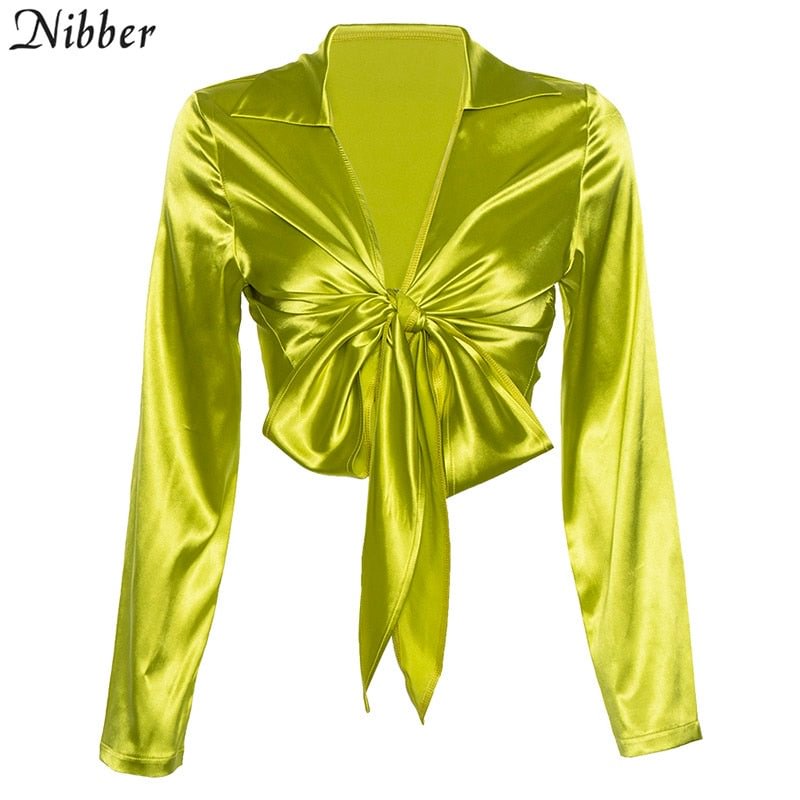 Nibber 2019 autumn office ladies full sleeve bow crop tops women ChiffonT-shirts Harajuku basic street casual tee shirts mujer