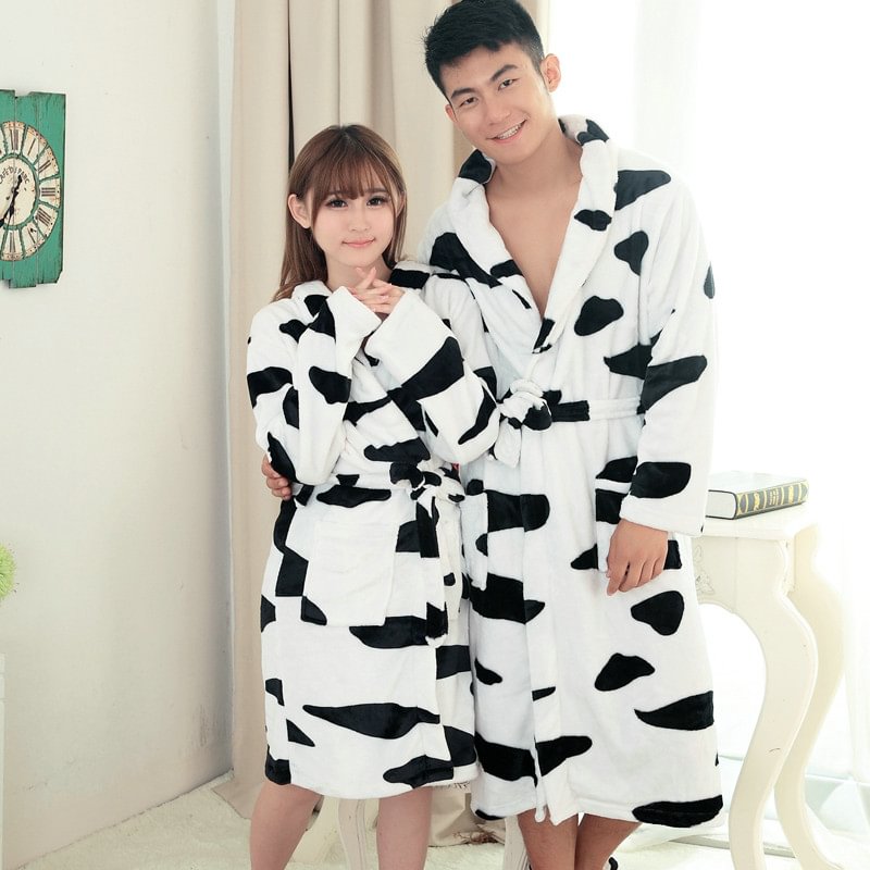 Cow Pajamas Winter Warm Onesies Coral Fleece Hoodie Kigurumi Robe-Pajamasbuy