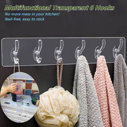 🔥SUMMER HOT SALE 49% OFF🔥MULTIFUNCTIONAL TRANSPARENT 6 HOOKS
