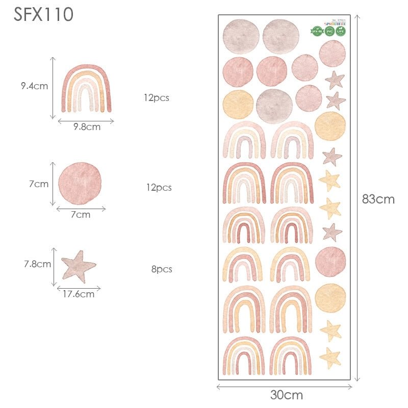 Cartoon Boho Rainbow Wall Sticker for Baby Room Children Room Cute Polka Dot Stars Nursery Stickers Home Decoration