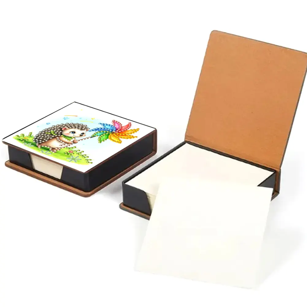 PU Hedgehog Diamond Painting Notecard Box with Papers for DIY Art Craft
