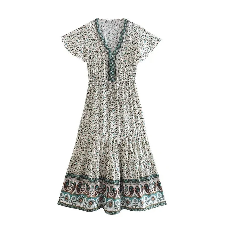 Luditu Midi Dress, Sundress, Quincy in Green and Pink
