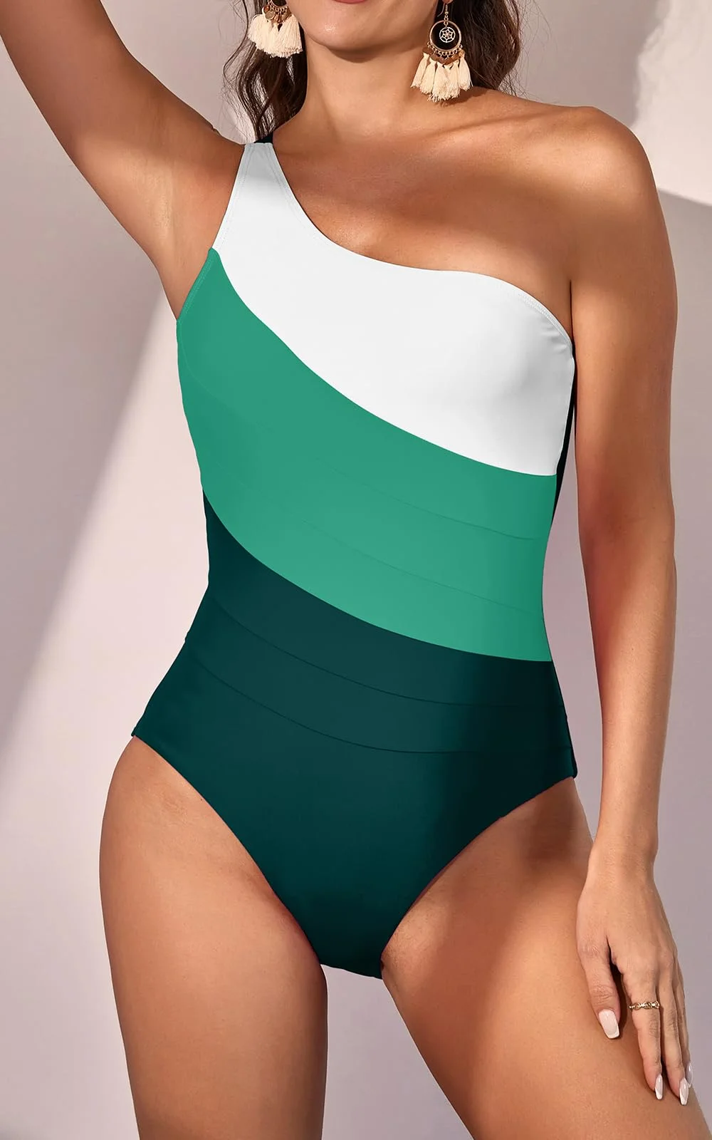One Shoulder Tummy Control One Piece Swimsuit