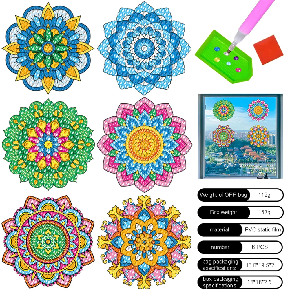 6pcs DIY Mandala Gem Art DIY Craft Kits Diamond Painting Stickers for Boy Girl Gift