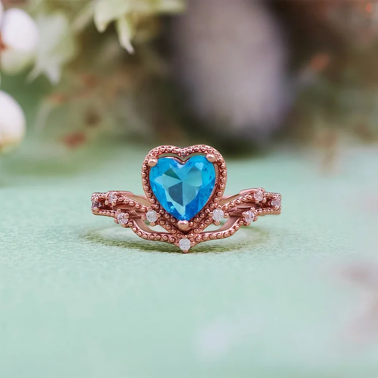 Olivenorma Heart Shape Blue Topaz Crown Shape Ring