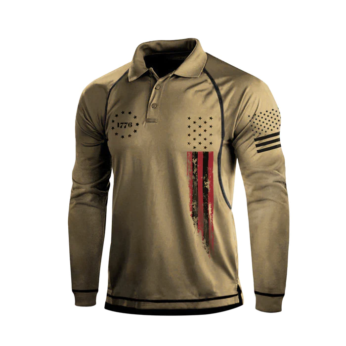 1776 USA FLAG RAGLAN GRAPHIC LONG SLEEVE POLO SHIRT