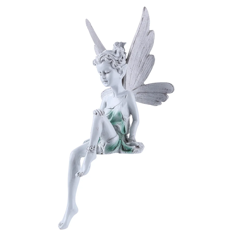 Flower Fairy Sculpture Resin Turek Sitting Statue Angel Yard Decor (White)