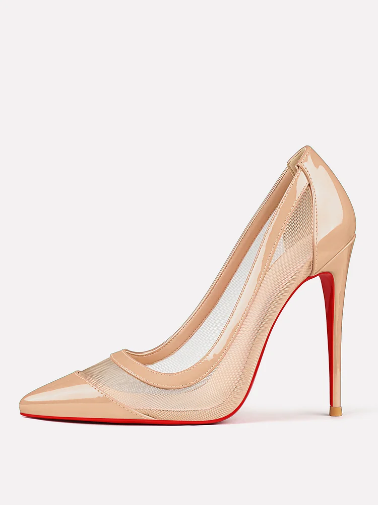 100mm/120mm Women's Mesh Pointed Toe Patent Pumps Red Bottom High Heels