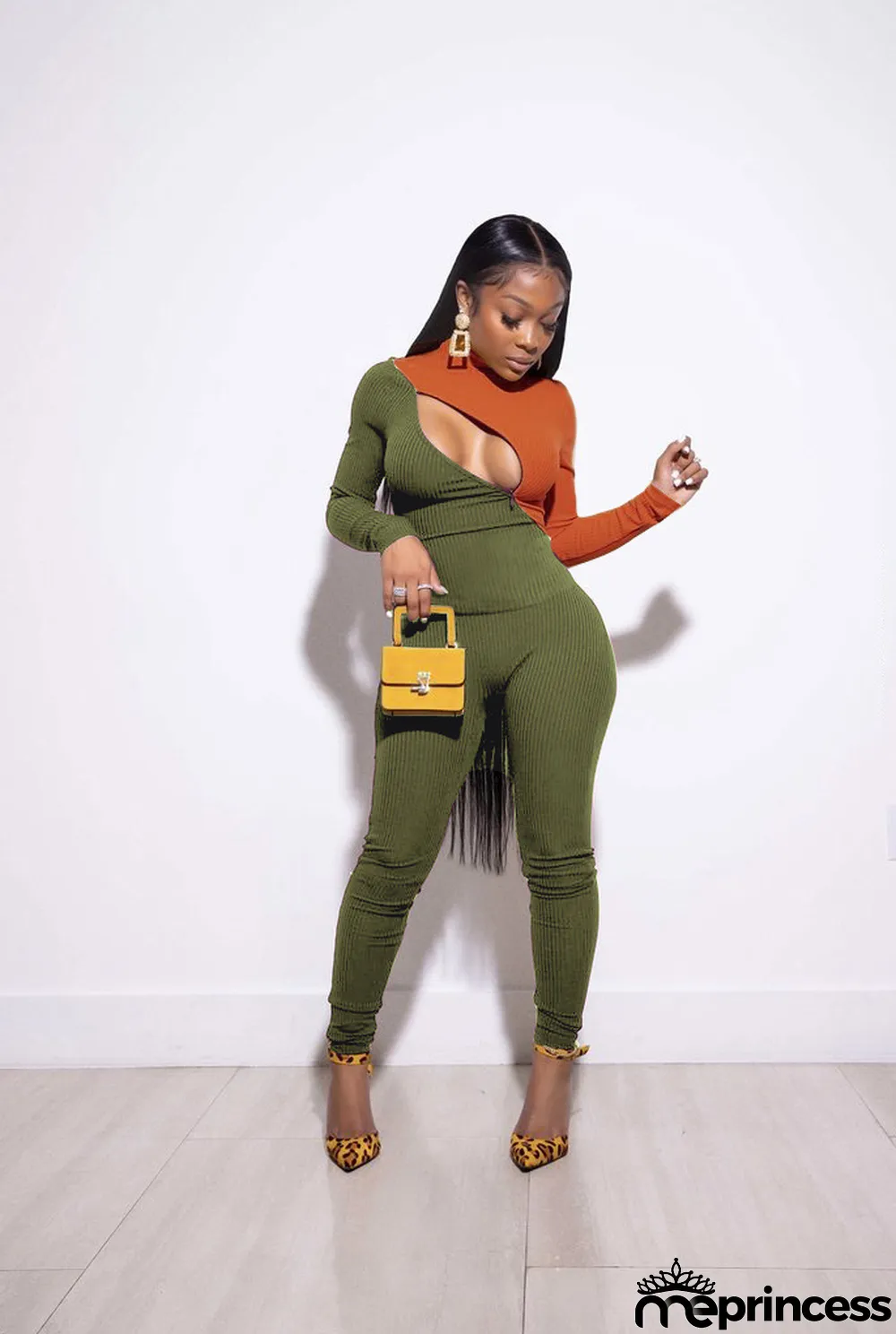 Contrast Color Zipper Two Piece Pants Set