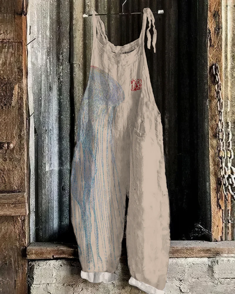 Vintage Jellyfish Japanese Art Loose Casual Jumpsuit