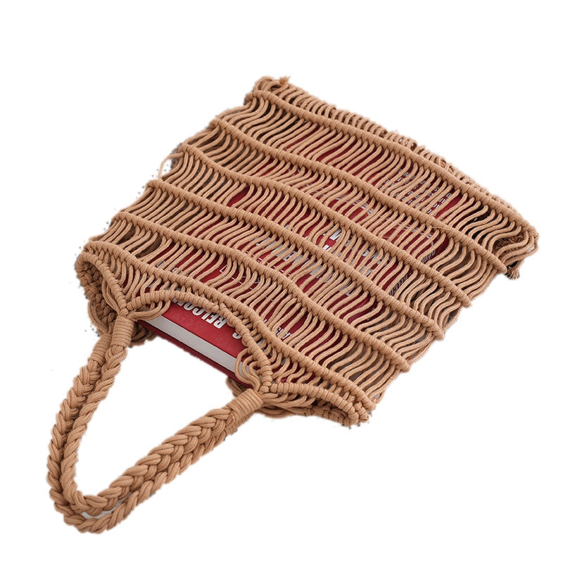 Women’s Medium Cotton Solid Color Vacation Beach Hollow Open Handbag