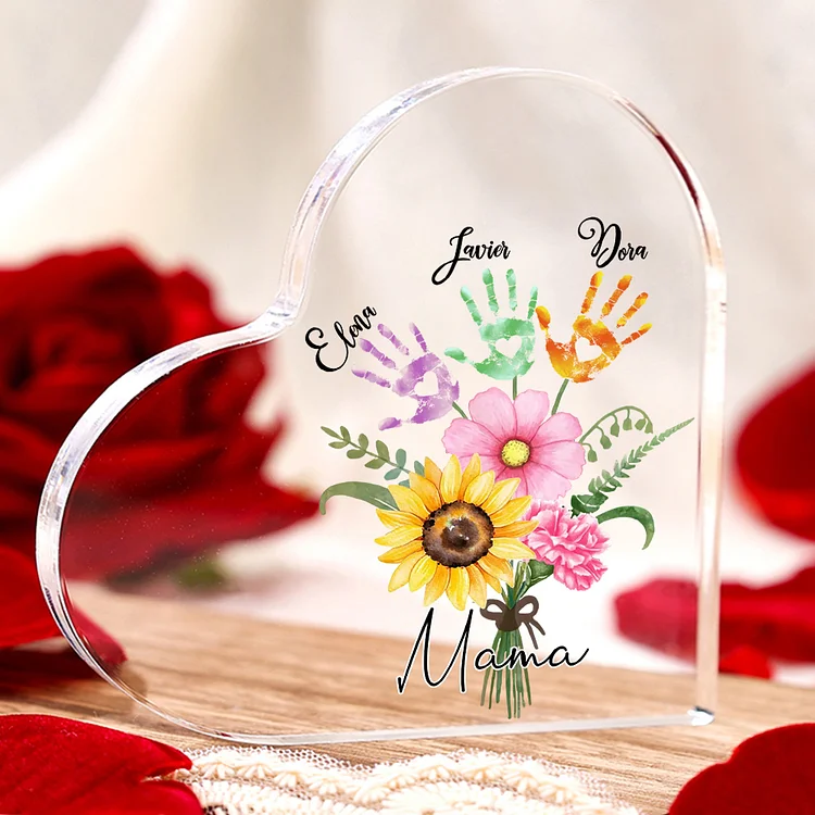 Kettenmachen Personalisierte 3 Namen Herz Acryl-Deko Blumenstrauß Schreibtischdekoration für Mutter
