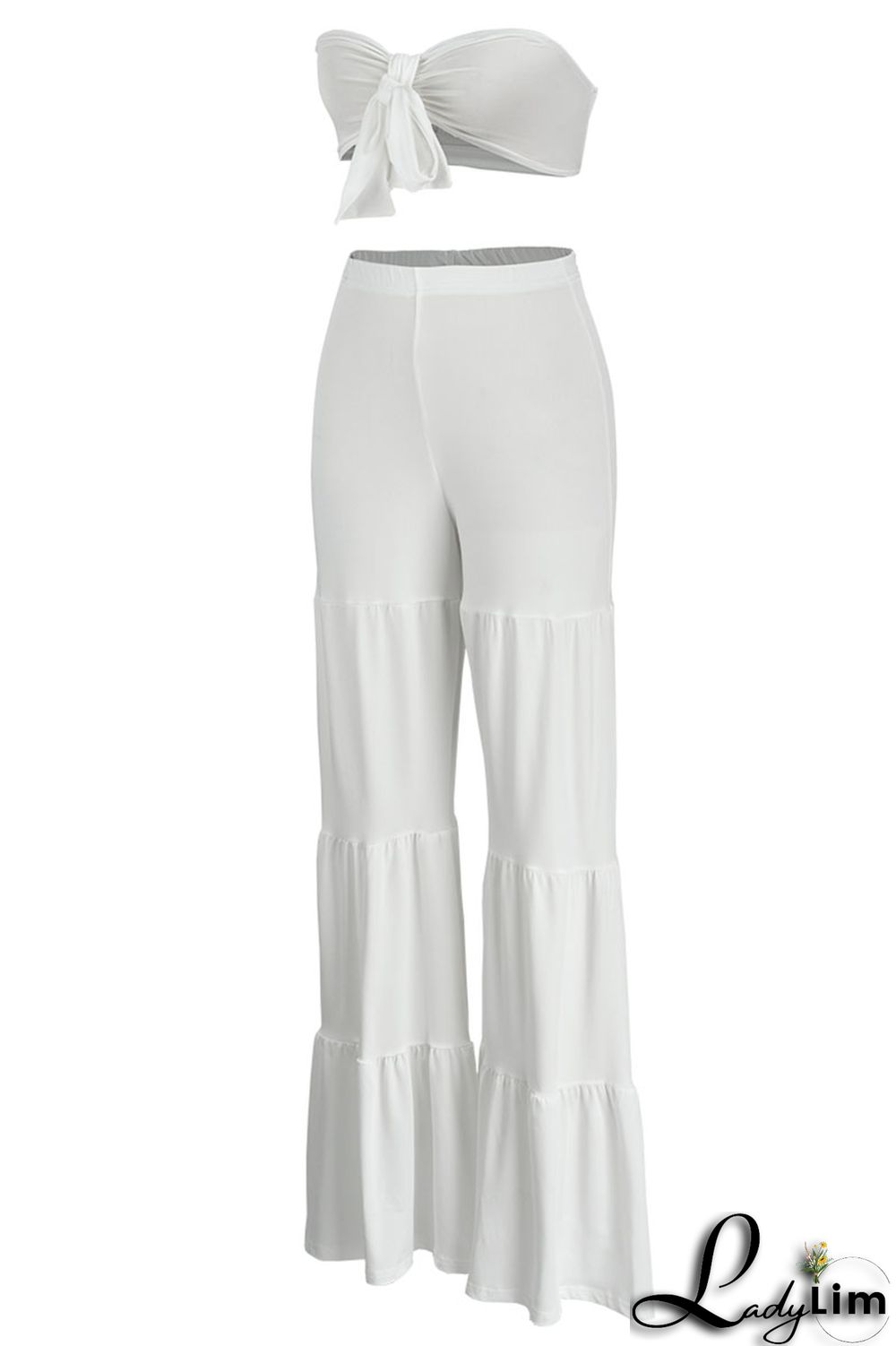 Black Sexy Solid Bandage Split Joint Fold With Bow Strapless Sleeveless Two Pieces