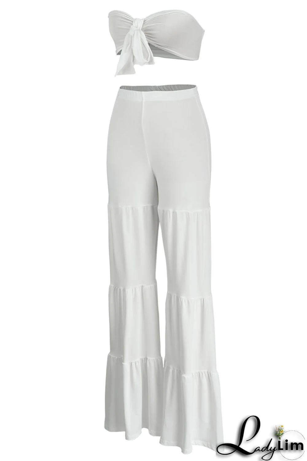 Black Sexy Solid Bandage Split Joint Fold With Bow Strapless Sleeveless Two Pieces