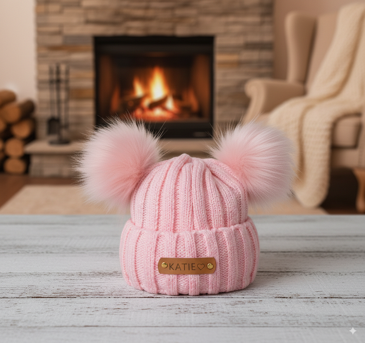 Personalized Name Kid Pom Pom Hat Personalized Baby Beanie,Newborn Baby Beanie Hat Toddler Hat Kids Engraved Name Winter Hat 