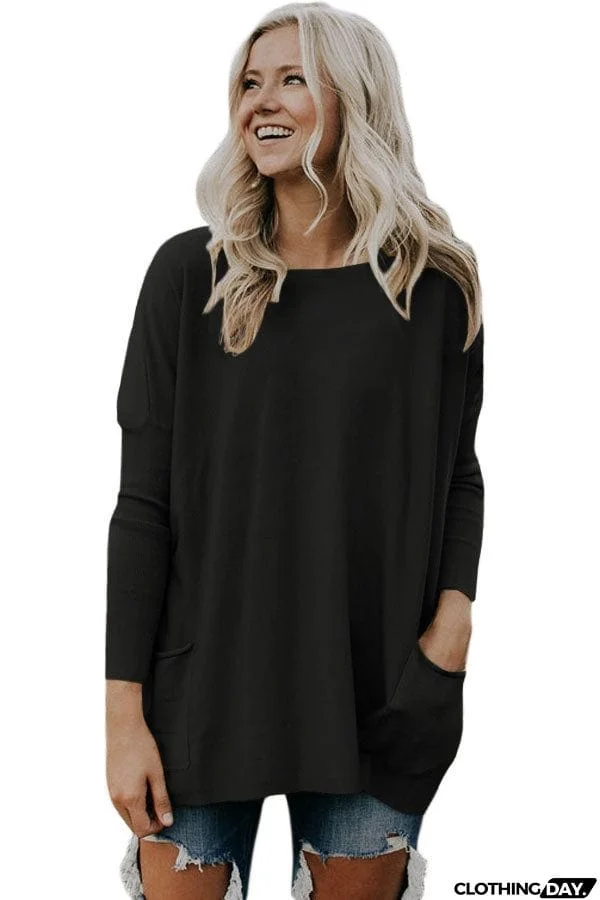 Charcoal Oversize Fit Pocket Sweater Tunic