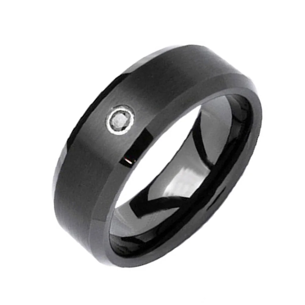 6MM 8MM Mens Black Tungsten Carbide Rings Zircon Inlaid Top