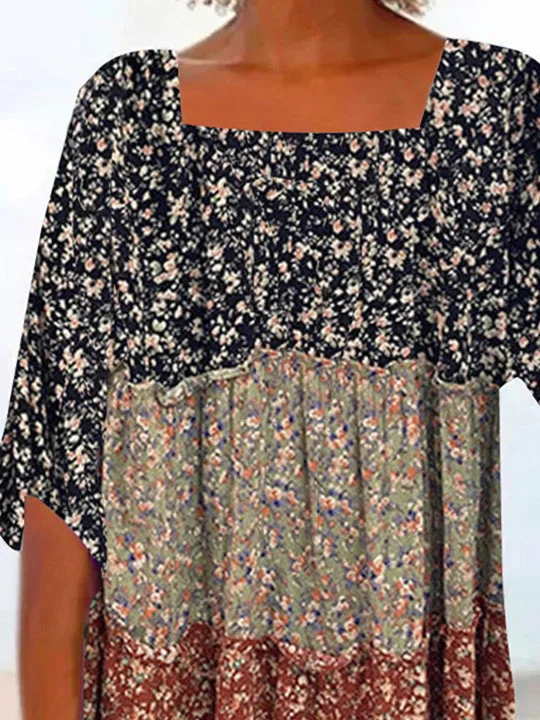 Women Half Sleeve V-neck Solid Color Dress