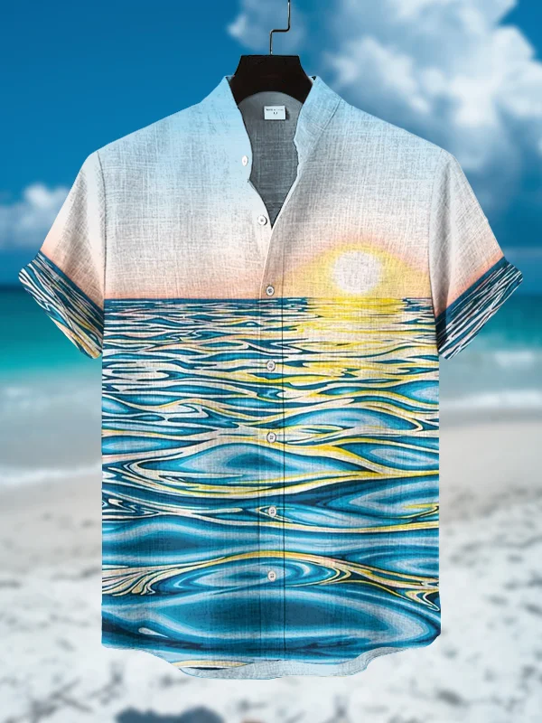 Men's The Sun On The Sea Surface Print Short Sleeve Shirt