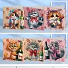(US Only)6PCS DIY Cat Diamond Painting Art Greeting Cards Congratulations Cards & Gifts