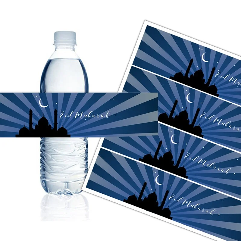 10/20pcs Eid Mubarak Bottle Labels Wrapper Adhesive Stickers Ramadan Muslim Islamic Festival Party DIY Decorations Eid al-fitr