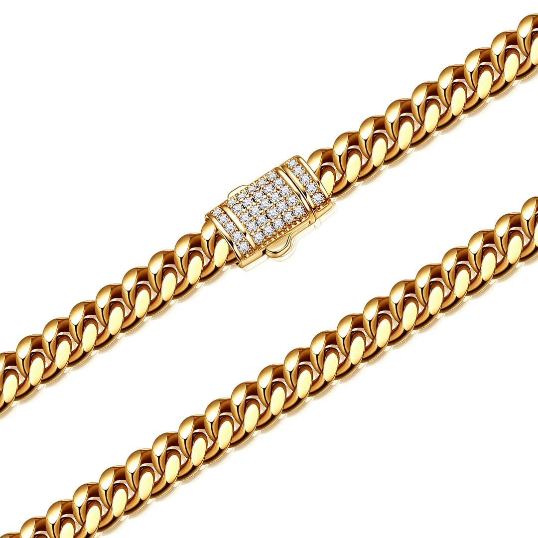 Gold Titanium Stainless Steel 6/8/10/12/14MM Width 16"-30"Length Fashion Snap Button Jewelry Miami Cuban Chain Necklace For Men