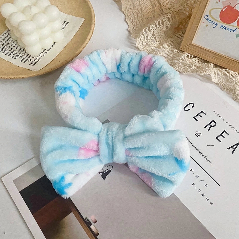 Leopard Stripe Bow Hair Band Women’s Face Washing Sports Hair Band Coral Fleece Hair Accessories
