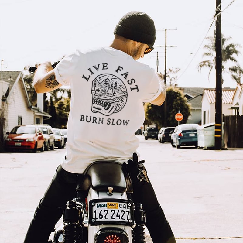 UPRANDY Skull Live Fast Burn Slow Men's T-shirt -  UPRANDY
