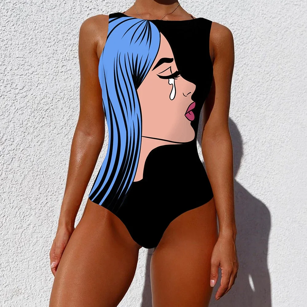 Sexy Print One Piece 2020 Swimsuit Closed Large Size Swimwear Push Up Women Flower Vintage Body Swim Beach Pool Bathing Suit