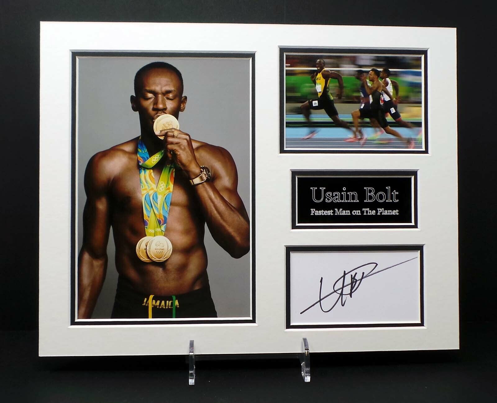 Usain BOLT Signed Mounted 14x11 Olympic Gold Medalist Photo Poster painting Display AFTAL RD COA