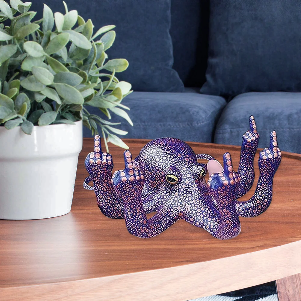 Resin Luminous Octopus Sculpture Landscape Ocean Octopus Figurines (Purple)