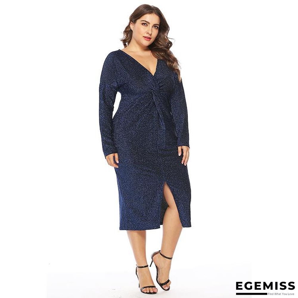 New European and American Large Size Women's V-neck Dress | EGEMISS