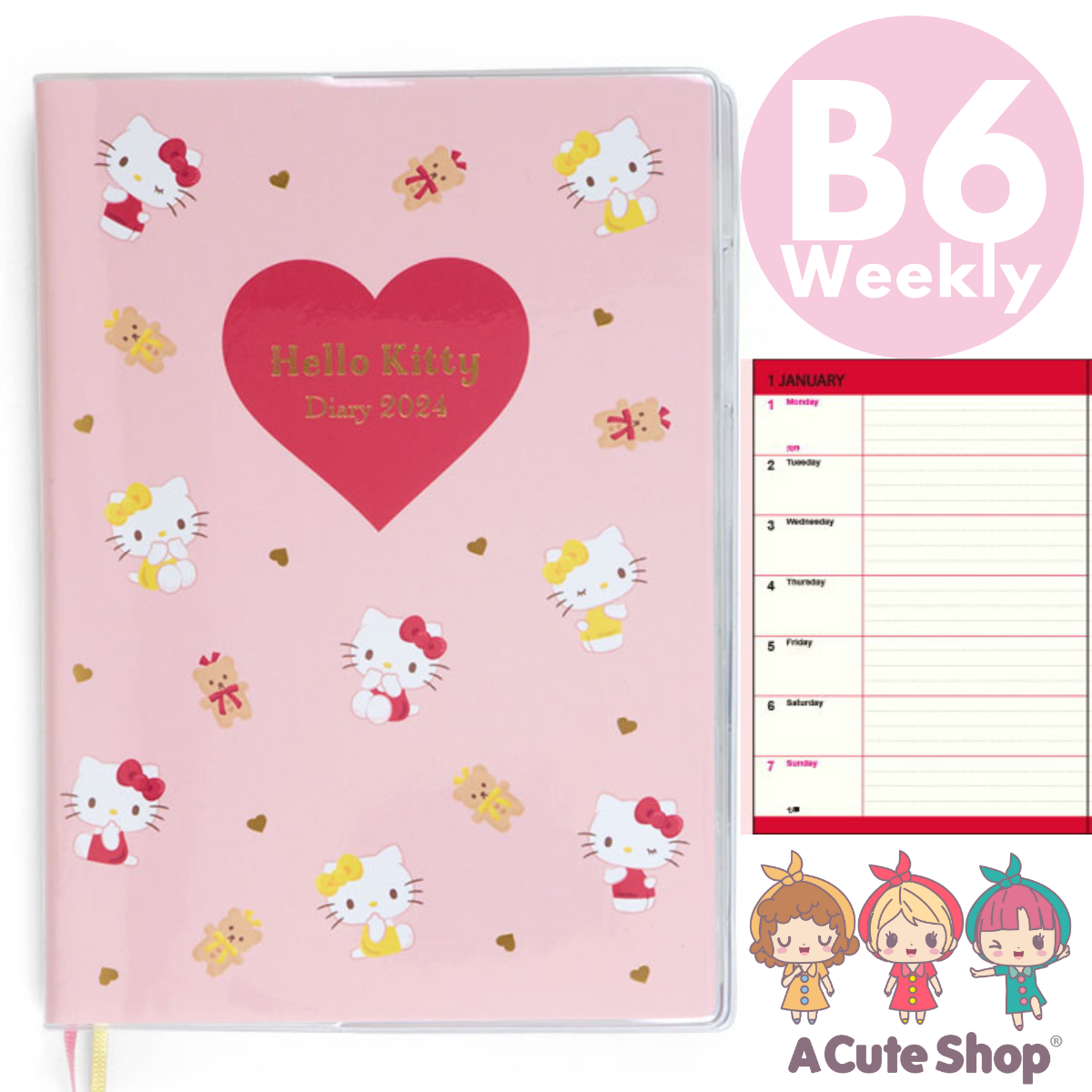 ❤SHIPPING NOW❤2024 Diary Hello Kitty B6 Weekly Planner LINED TYPE Notebook Schedule Book Agenda w/ BONUS GIFT A Cute Shop - Inspired by You For The Cute Soul 