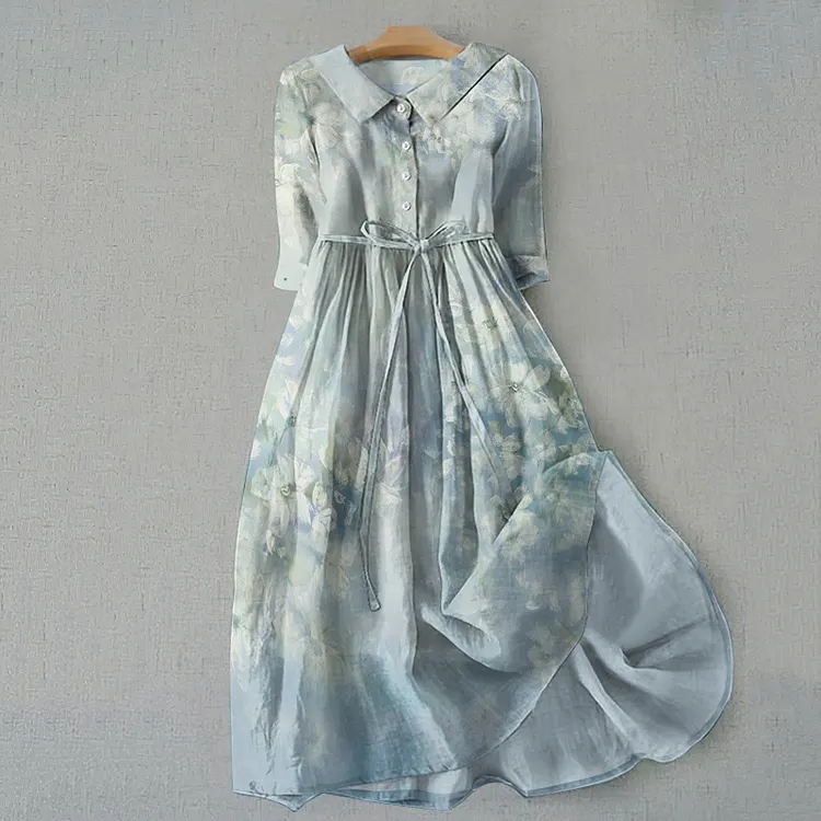 Retro Blossom Gradient Art Graphics Print Lace-Up Dress