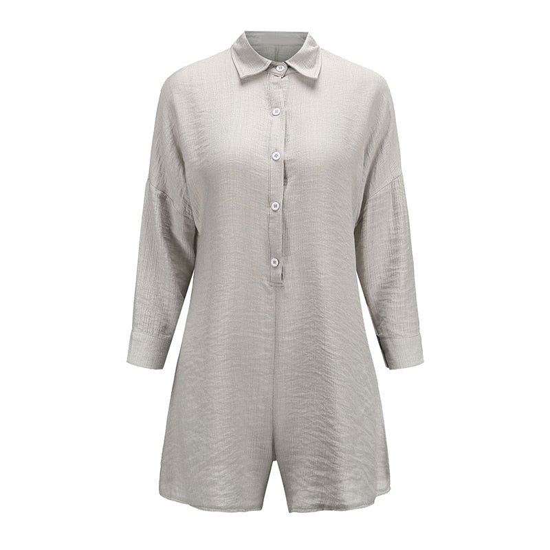 Aproms Gray Casual Loose Playsuit Women 2020 Autumn Streetwear Chic Long Sleeves Shirt Rompers Jumpsuit for Women Clothing