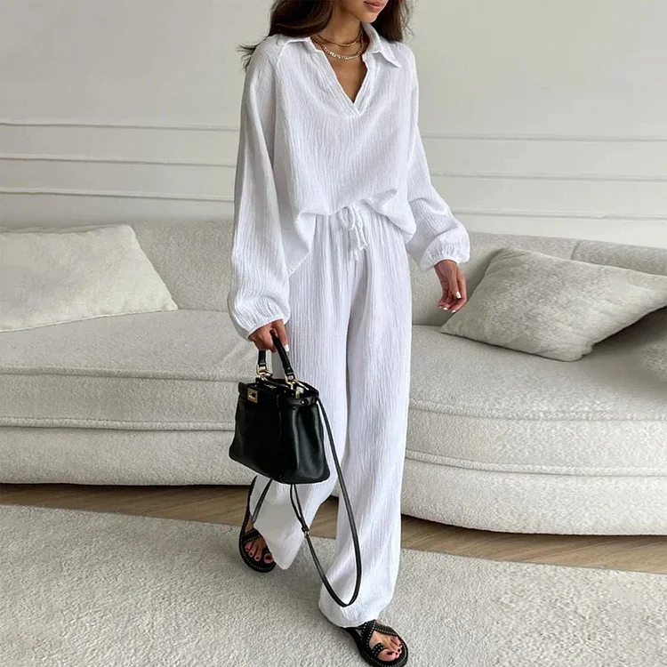 Casual Long Sleeve Top and Drawstring Trouser Suit