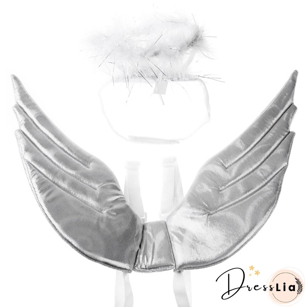 1Pc Pet Halloween Costume Cosplay Angel White Wing and Headband for Dog Cat Rabbit Piggy Party Theme Birthday Christmas