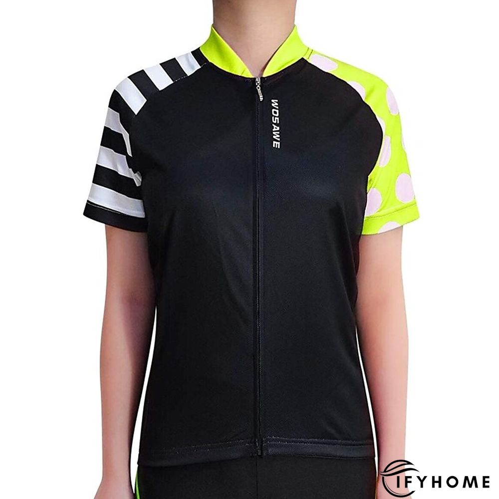 WOSAWE Women's Cycling Jersey Short Sleeve Bike Jersey Top with 3 Rear Pockets Mountain Bike MTB Road Bike Cycling Windproof Breathable Quick Dry Reflective Strips Black Green Red Patchwork Dot Sports | IFYHOME